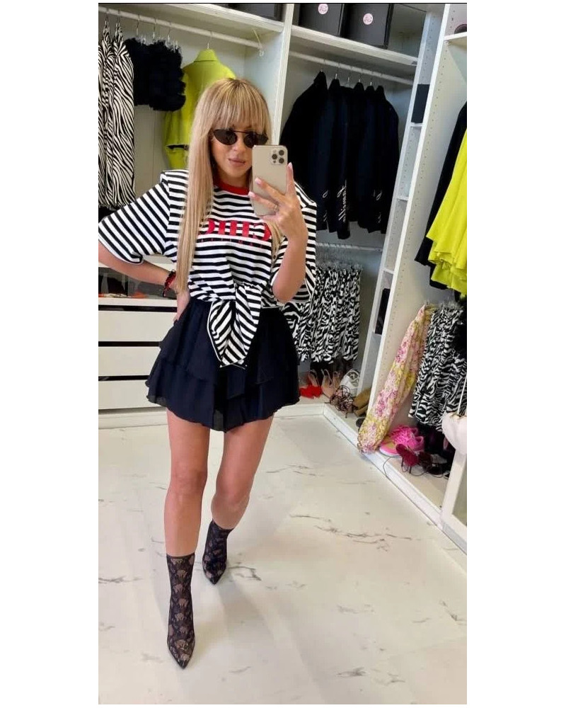 T-shirt wiązany CHIC La Milla biało-czarny