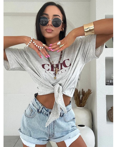 T-shirt wiązany CHIC La Milla szary