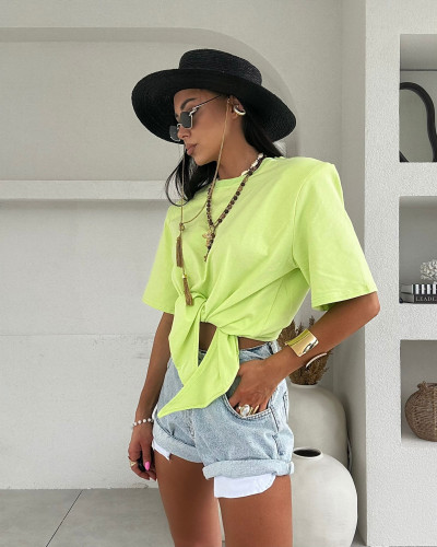 T-shirt wiązany La Milla limonkowy