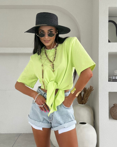 T-shirt wiązany La Milla limonkowy