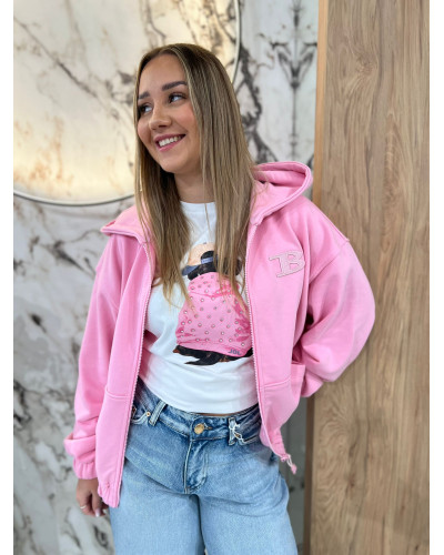 Bluza rozpinana z kapturem By o la la...! sugar pink