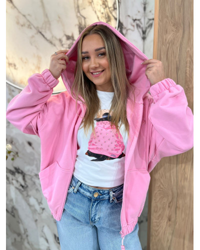 Bluza rozpinana z kapturem By o la la...! sugar pink