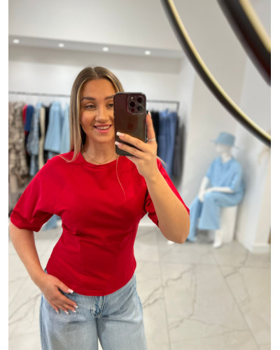 T-shirt taliowany z przeszyciem By o la la...! red kiss