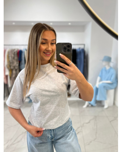 T-shirt taliowany z przeszyciem By o la la...! szary melanż