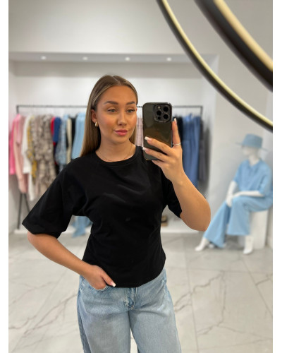 T-shirt taliowany z przeszyciem By o la la...! czarny