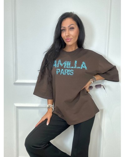 T-shirt La Milla Paris czekolada z turkusem