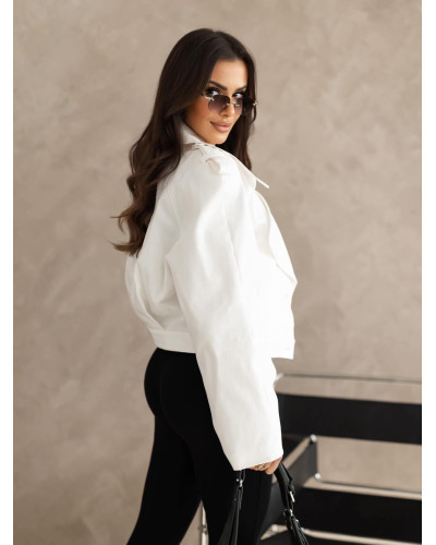 Trencz krótki z klapami a'la jeans By o la la...! śmietanowy