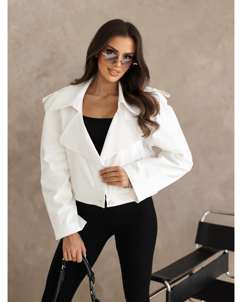 Trencz krótki z klapami a'la jeans By o la la...! śmietanowy