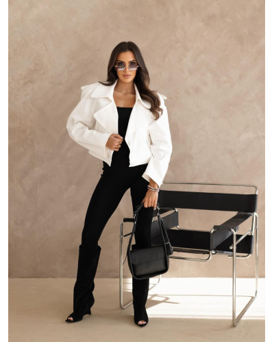 Trencz krótki z klapami a'la jeans By o la la...! śmietanowy