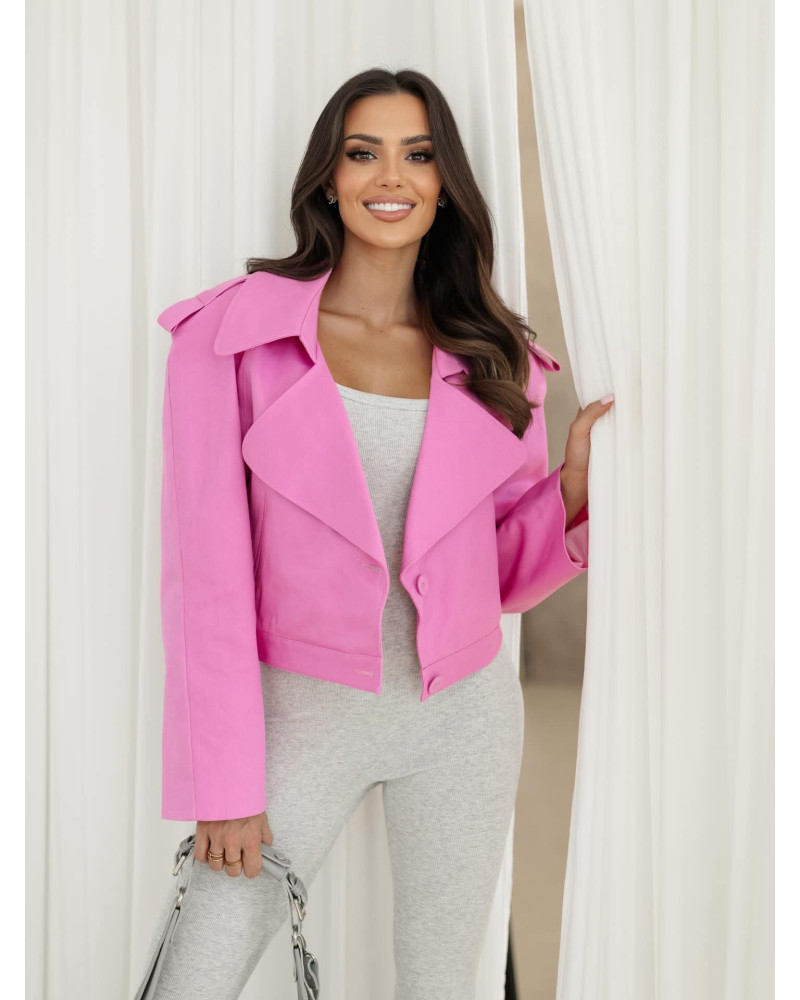 Trencz krótki z klapami a'la jeans By o la la...! różowy