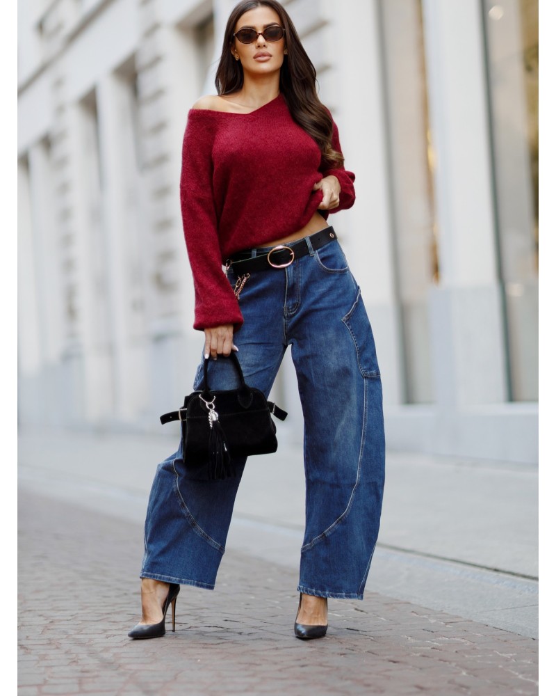 Sweter w szpic z bufiastym rękawem By o la la...! merlot Sweter w szpic z bufiastym rękawem By o la la...! merlot