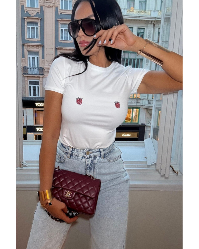 T-shirt truskawki La Milla biały