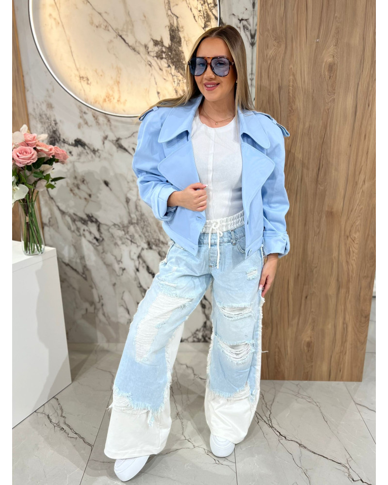 Spodnie dresowe z jeansowym przodem By o la la...! białe z niebieskim