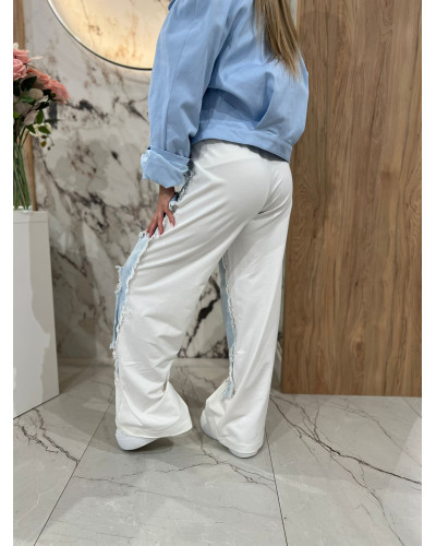 Spodnie dresowe z jeansowym przodem By o la la...! białe z niebieskim