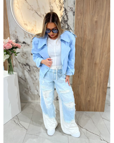 Spodnie dresowe z jeansowym przodem By o la la...! białe z niebieskim