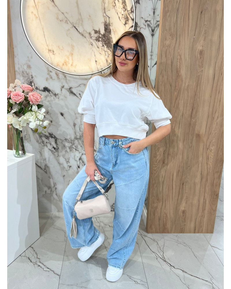 Spodnie jeansowe banany ze skośnymi przetarciami By o la la...! niebieskie