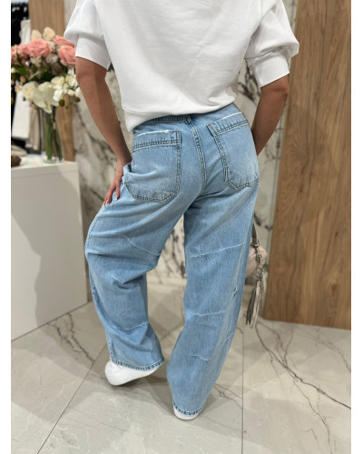 Spodnie jeansowe banany ze skośnymi przetarciami By o la la...! niebieskie