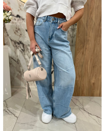 Spodnie jeansowe banany ze skośnymi przetarciami By o la la...! niebieskie