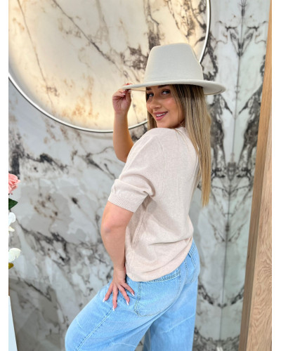 Sweter cienki z krótkim rękawem By o la la...! beżowy