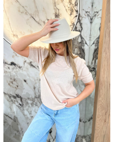 Sweter cienki z krótkim rękawem By o la la...! beżowy