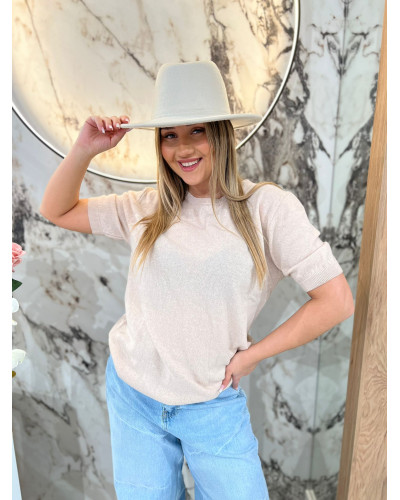 Sweter cienki z krótkim rękawem By o la la...! beżowy