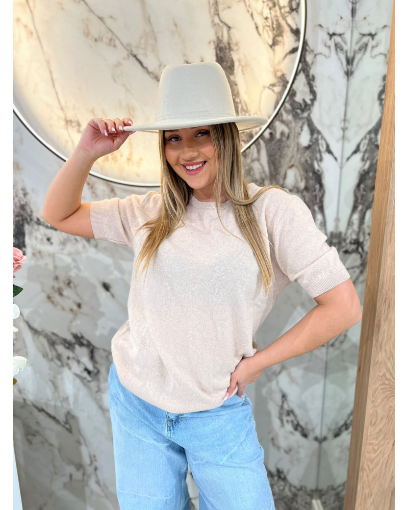 Sweter cienki z krótkim rękawem By o la la...! beżowy