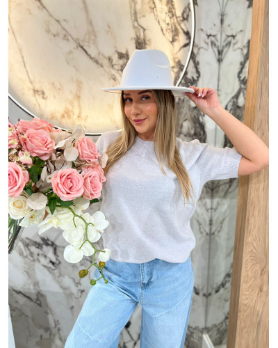 Sweter cienki z krótkim rękawem By o la la...! szary