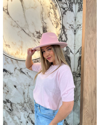 Sweter cienki z krótkim rękawem By o la la...! różowy