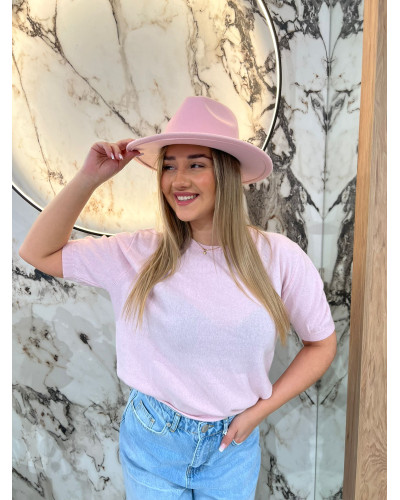 Sweter cienki z krótkim rękawem By o la la...! różowy