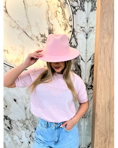 Sweter cienki z krótkim rękawem By o la la...! różowy