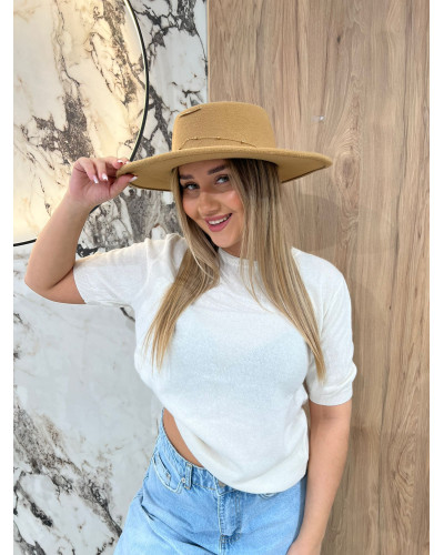 Sweter cienki z krótkim rękawem By o la la...! śmietanowy