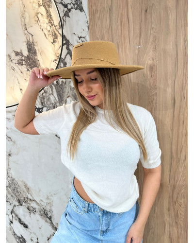 Sweter cienki z krótkim rękawem By o la la...! śmietanowy