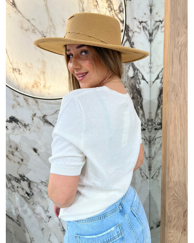 Sweter cienki z krótkim rękawem By o la la...! śmietanowy