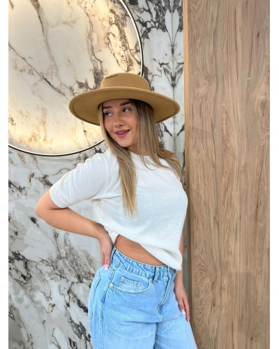 Sweter cienki z krótkim rękawem By o la la...! śmietanowy