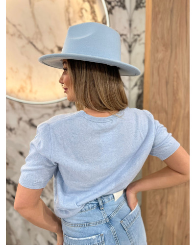 Sweter cienki z krótkim rękawem By o la la...! błękitny