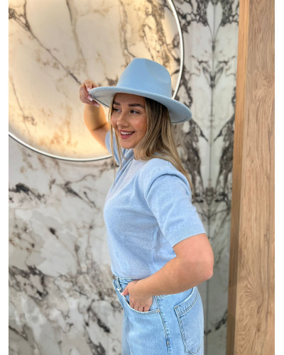 Sweter cienki z krótkim rękawem By o la la...! błękitny