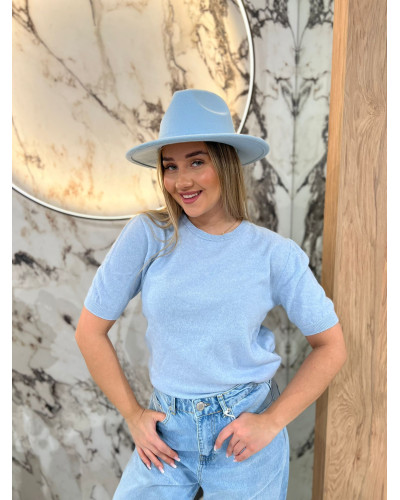 Sweter cienki z krótkim rękawem By o la la...! błękitny