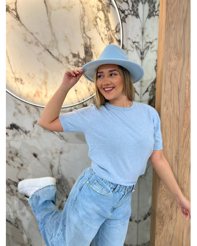 Sweter cienki z krótkim rękawem By o la la...! błękitny