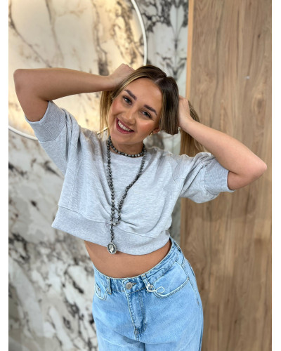 Bluza krótka By o la la...! szary melanż