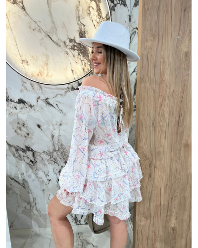 Sukienka hiszpanka w kwiaty By o la la...! śmietanowa