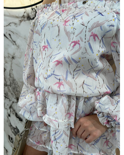 Sukienka hiszpanka w kwiaty By o la la...! śmietanowa