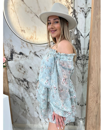 Sukienka hiszpanka w kwiaty By o la la...! miętowa