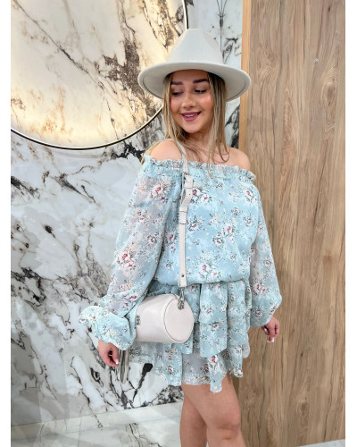 Sukienka hiszpanka w kwiaty By o la la...! miętowa