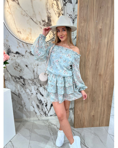 Sukienka hiszpanka w kwiaty By o la la...! miętowa