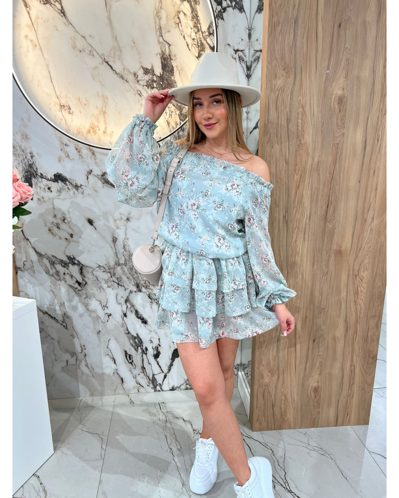 Sukienka hiszpanka w kwiaty By o la la...! miętowa