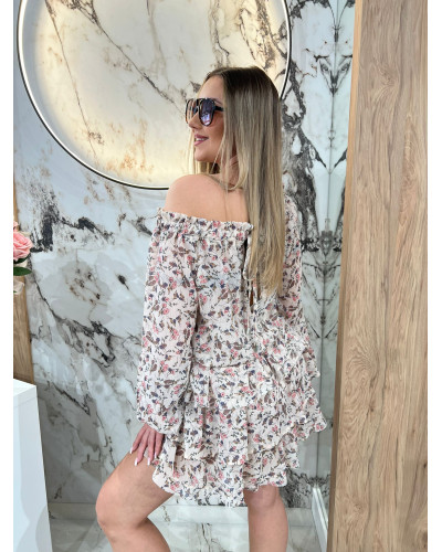 Sukienka hiszpanka w kwiaty By o la la...! beżowa