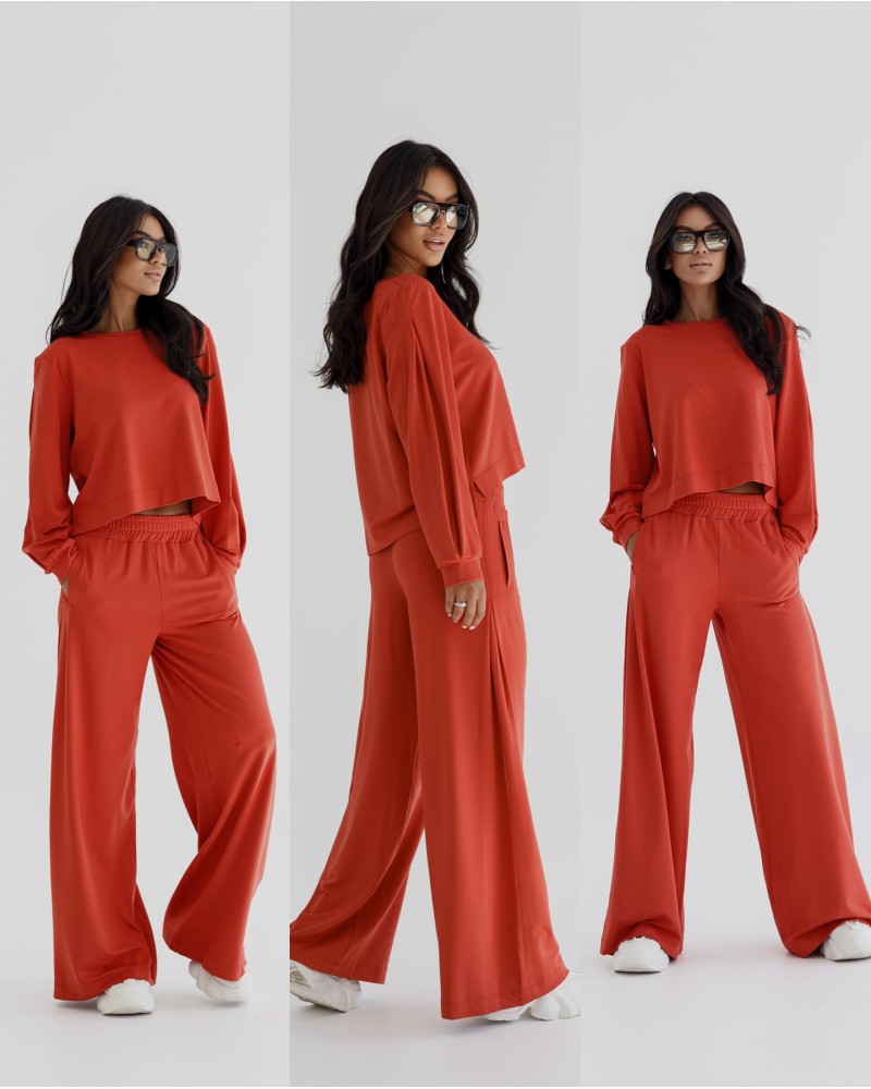 Komplet dresowy szerokie spodnie plus bluza By o la la...! terraocotta Komplet dresowy szerokie spodnie plus bluza By o la la...! terraocotta