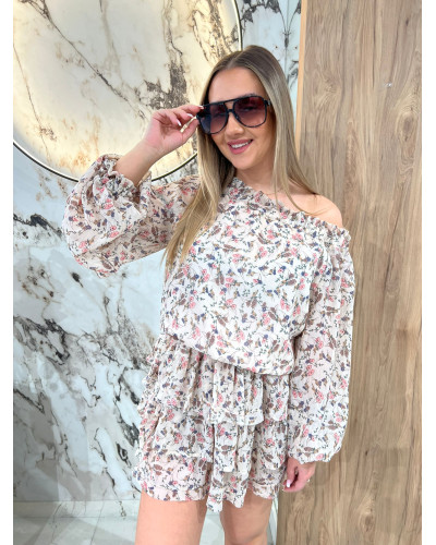 Sukienka hiszpanka w kwiaty By o la la...! beżowa