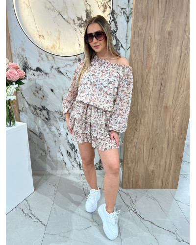 Sukienka hiszpanka w kwiaty By o la la...! beżowa