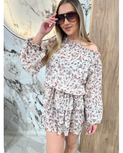 Sukienka hiszpanka w kwiaty By o la la...! beżowa